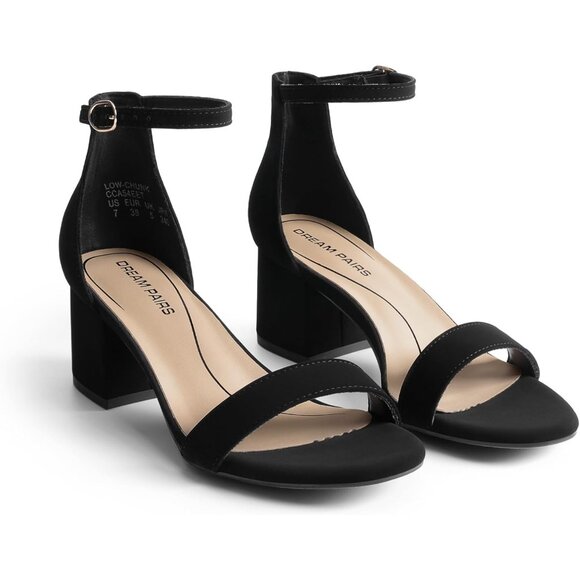 Dream Pairs Women's Black Nubuck Chunky Block Heel Ankle Strap Sandals Shoes - Picture 3 of 8